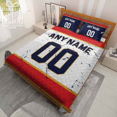 Custom Quilt Sets Florida Jersey Personalized Ice hockey Premium Quilt Bedding for Men Women